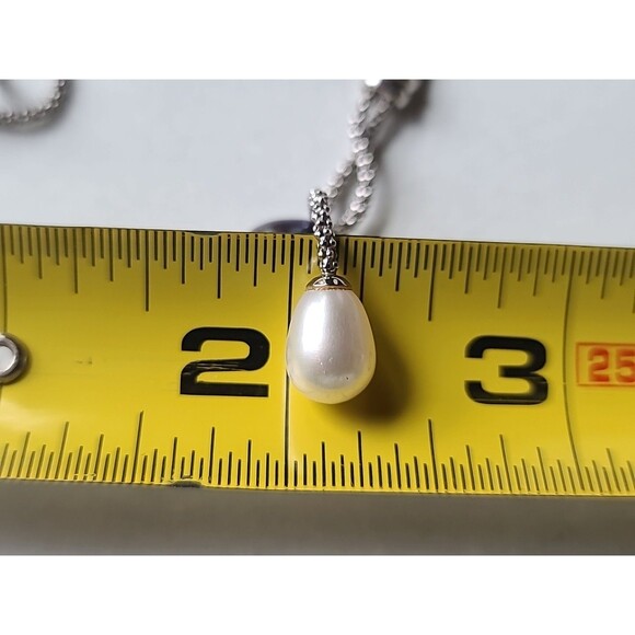 925 Sterling Silver Faux Lariat Pearl Pendant Necklace Vintage - Picture 9 of 10